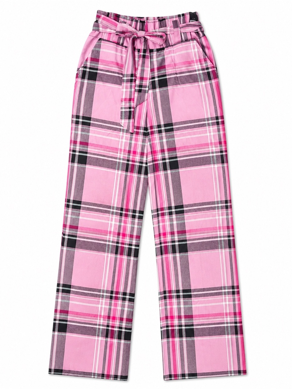 Pink Plaid High Waisted Pants